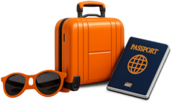 Luggage, sunglasses and passport